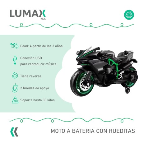 Moto a Batería Barry con ruedas luces música y usb Negro