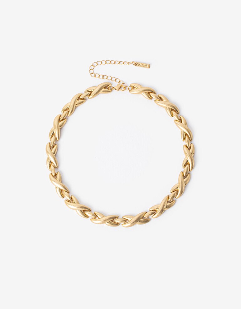 Collares Cortos Metal Collar Corto Metal Trenzado - Dorado Oro Amarillo