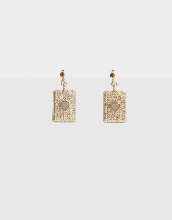Aros Colgantes Cortos Con strass Aros Colgantes Dije Naipe - Dorado