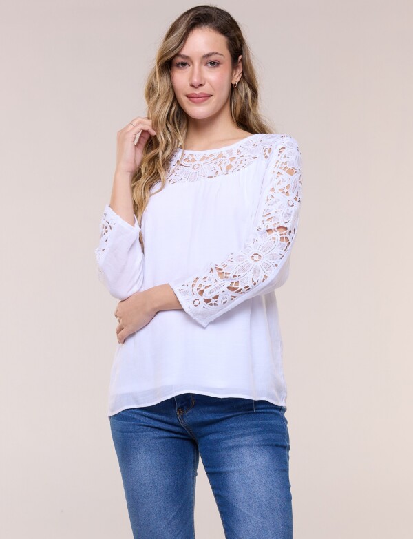 Blusa Encaje Calado BLANCO