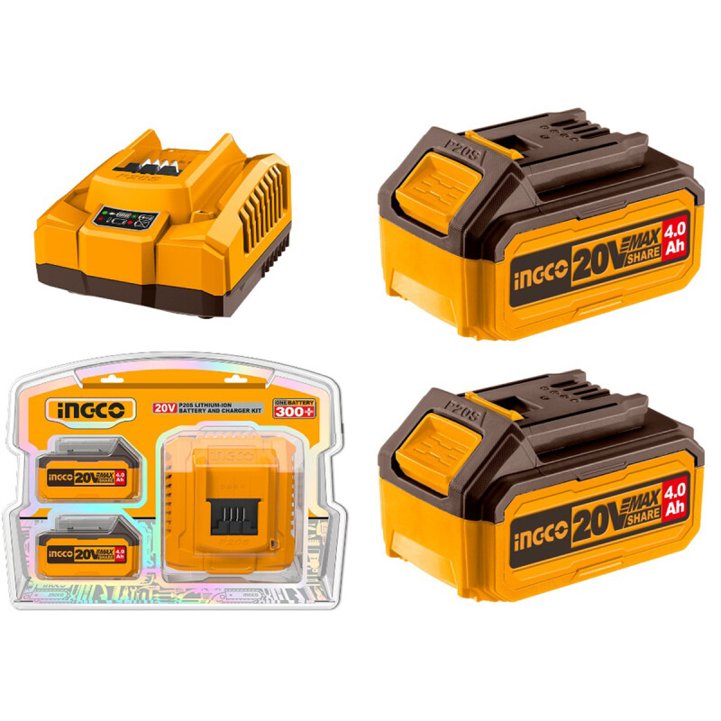SET X 2 BATERIAS 20V 4AMP + 1 CARGADOR INGCO FBCPK1424 SET X 2 BATERIAS 20V 4AMP + 1 CARGADOR INGCO FBCPK1424