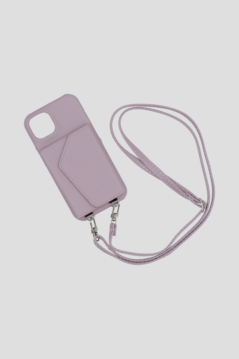 Funda Iphone 15 Con Billetera y Cadena - Lavanda 