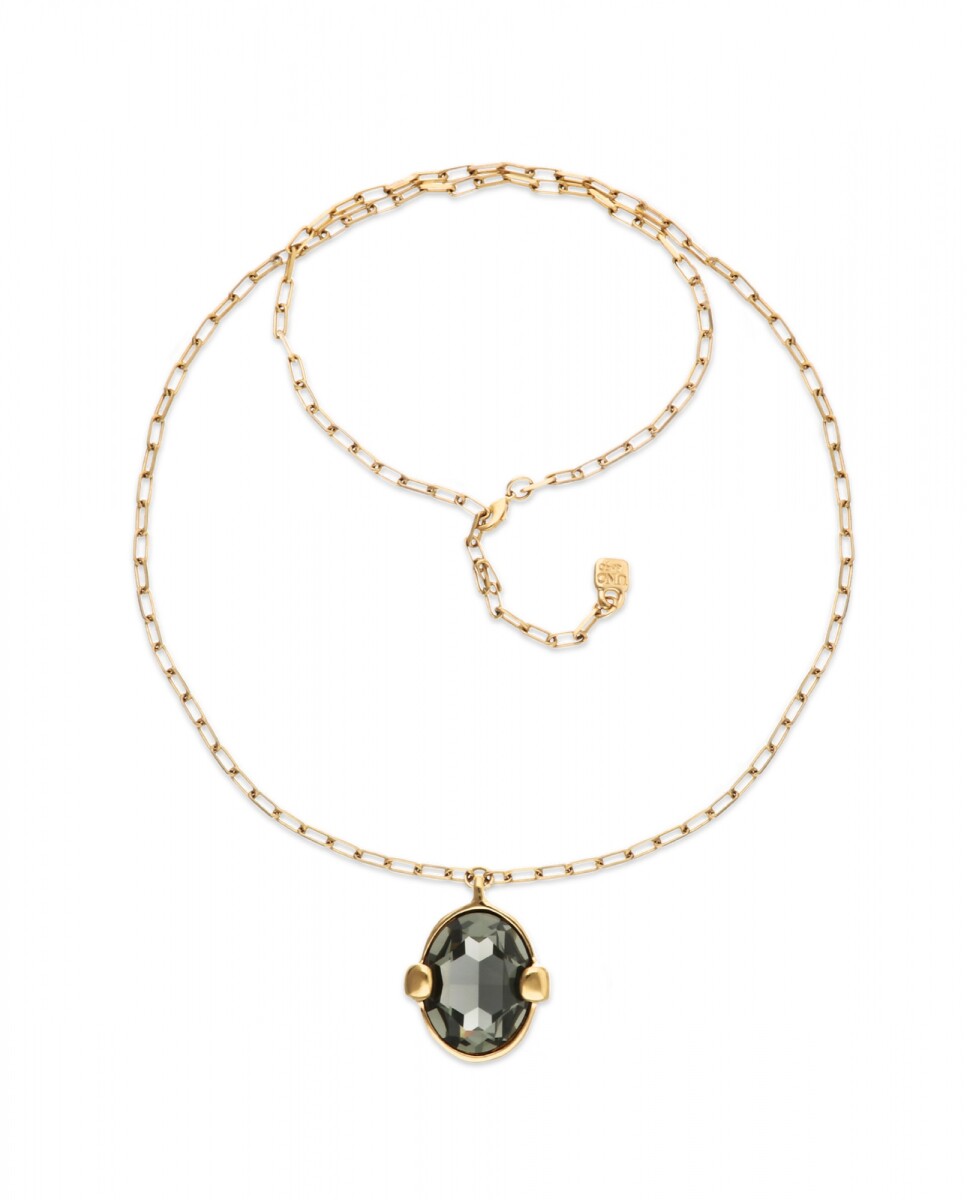 COLLAR LARGO CON CRISTAL FACETADO GRIS DE ALEACIÓN DE METALES BAÑADO EN ORO 18K - Colgante 