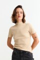 Remera m/c con cuello media polera BEIGE
