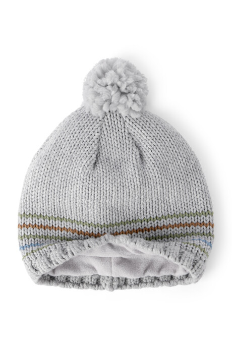Gorro tejido gris, con pompón Sin color