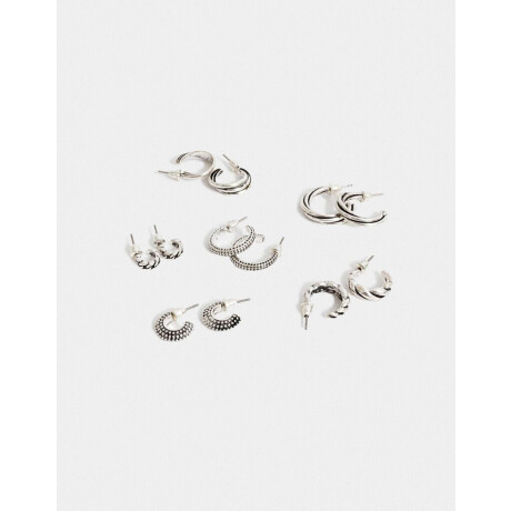 Set De Aros Argolla Bañado En Plata Plateado