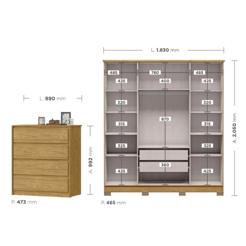 Juego de Dormitorio Ropero Monaco 4 Puertas y Comoda Carla 4 Cajones - Marrocos Juego de Dormitorio Ropero Monaco 4 Puertas y Comoda Carla 4 Cajones - Marrocos