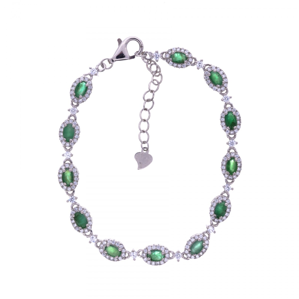 Pulsera de plata 925 rodinada con esmeralda y circonias. 