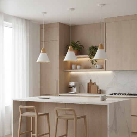 Campana de aluminio y madera cónica estilo nórdico Blanca