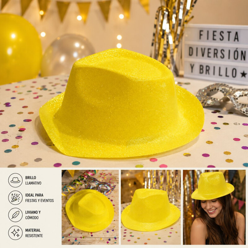 Sombrero Cowboy Glitter Neon Amarillo