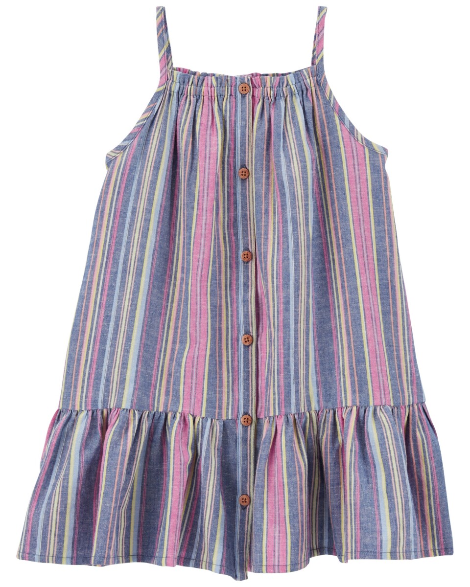 Vestido de lino abotonado diseño a rayas 