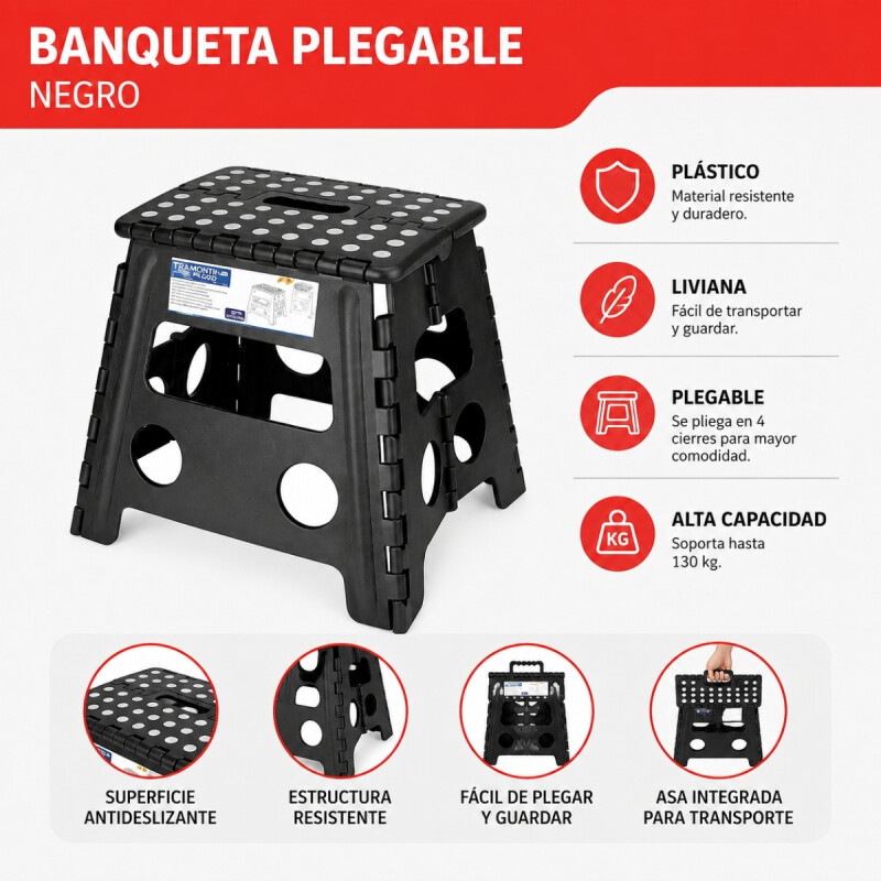 Banqueta plegable 29x22x32 NEGRO