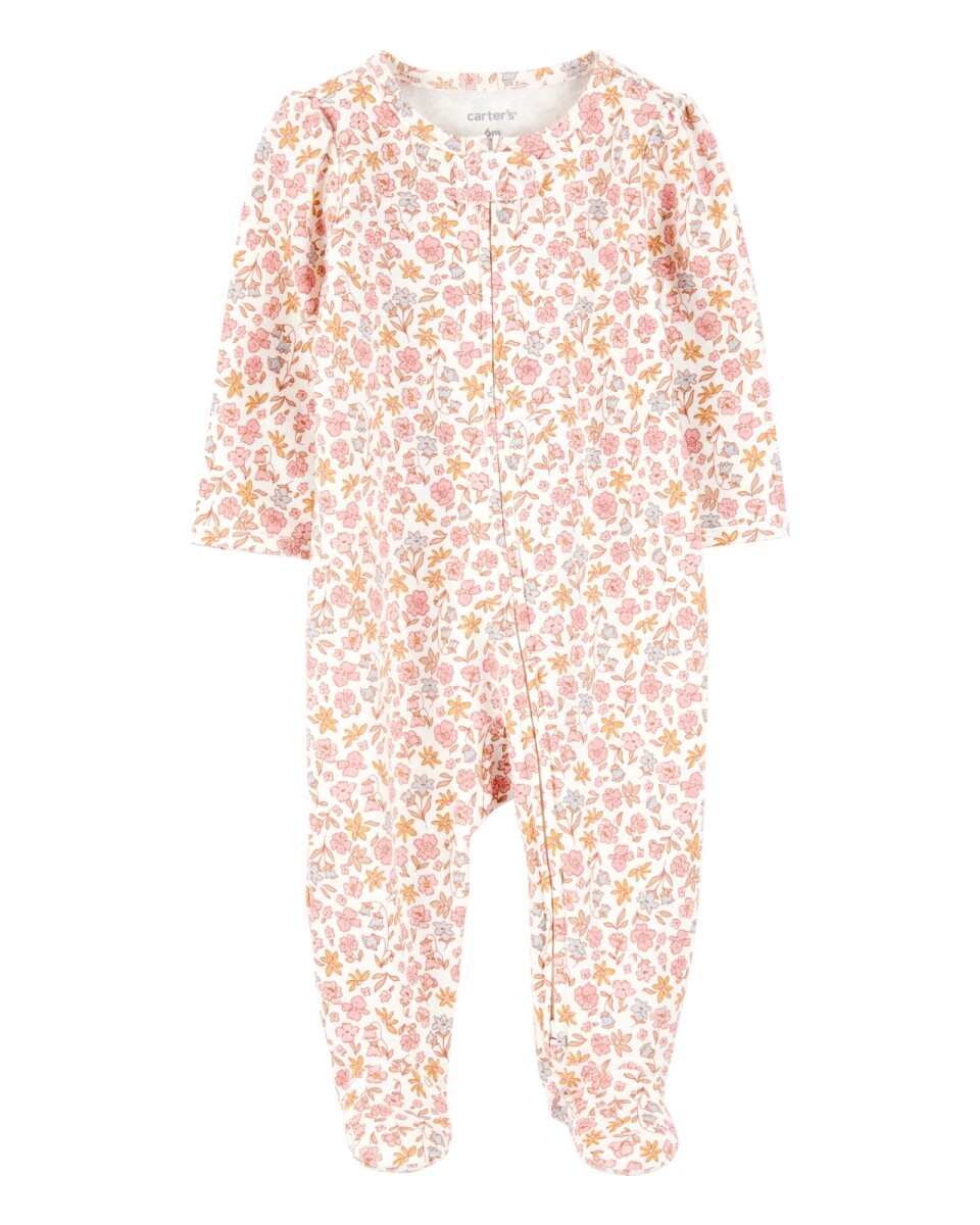 Pijama una pieza de algodón, con pie, diseño floral 