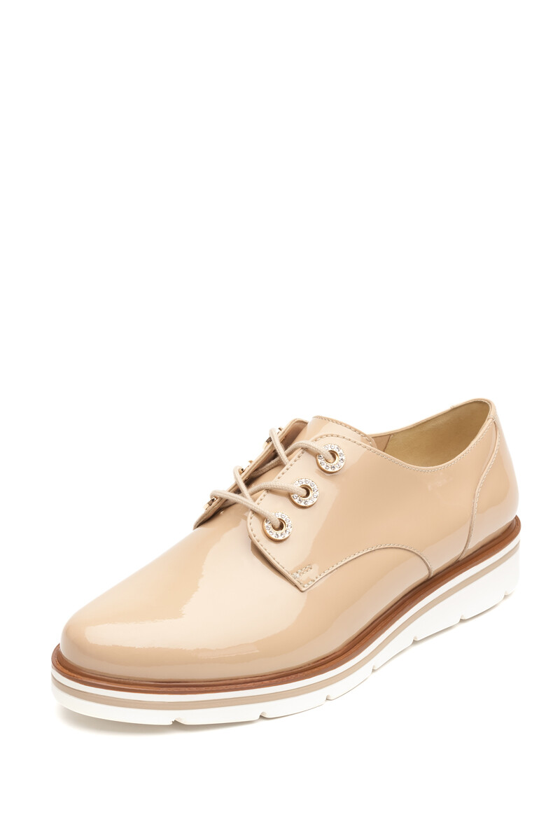 Zapato Trendy Casual Flexi Con Brillo Charol Para Mujer Beige