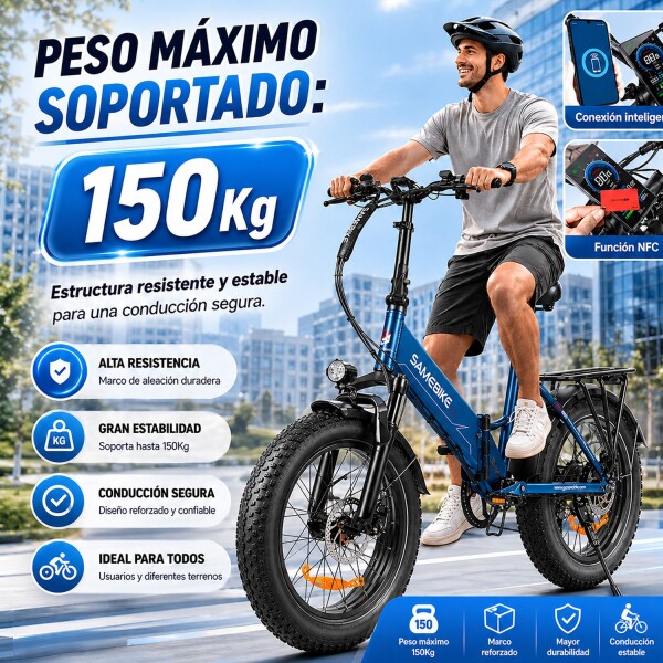 Bicicleta Eléctrica Samebike 20 Plegable 750w AZUL