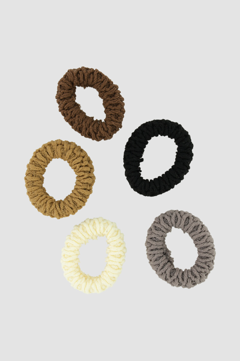 Set de 5 colitas de pelo tonos tierra Marron