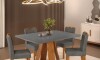 Juego De Comedor - 4 Sillas + Mesa Tapa De Vidrio - Celeste Gris / Gris