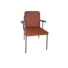Silla con apoyabrazos - Tapizada en tela terracota, patas metal con detalle de circulo de madera. Silla con apoyabrazos - Tapizada en tela terracota, patas metal con detalle de circulo de madera.