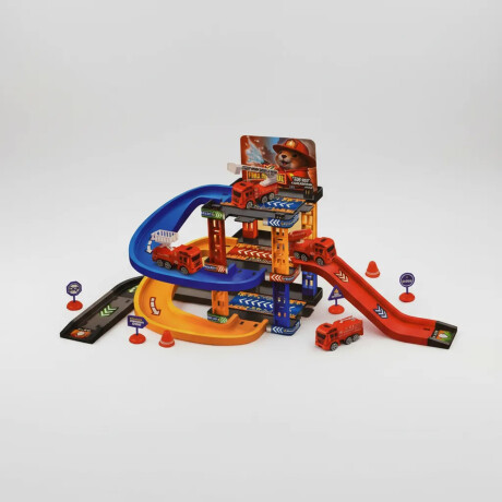 Pista De Bomberos Con Camiones Rampas Accesorios 33 Piezas Rojo