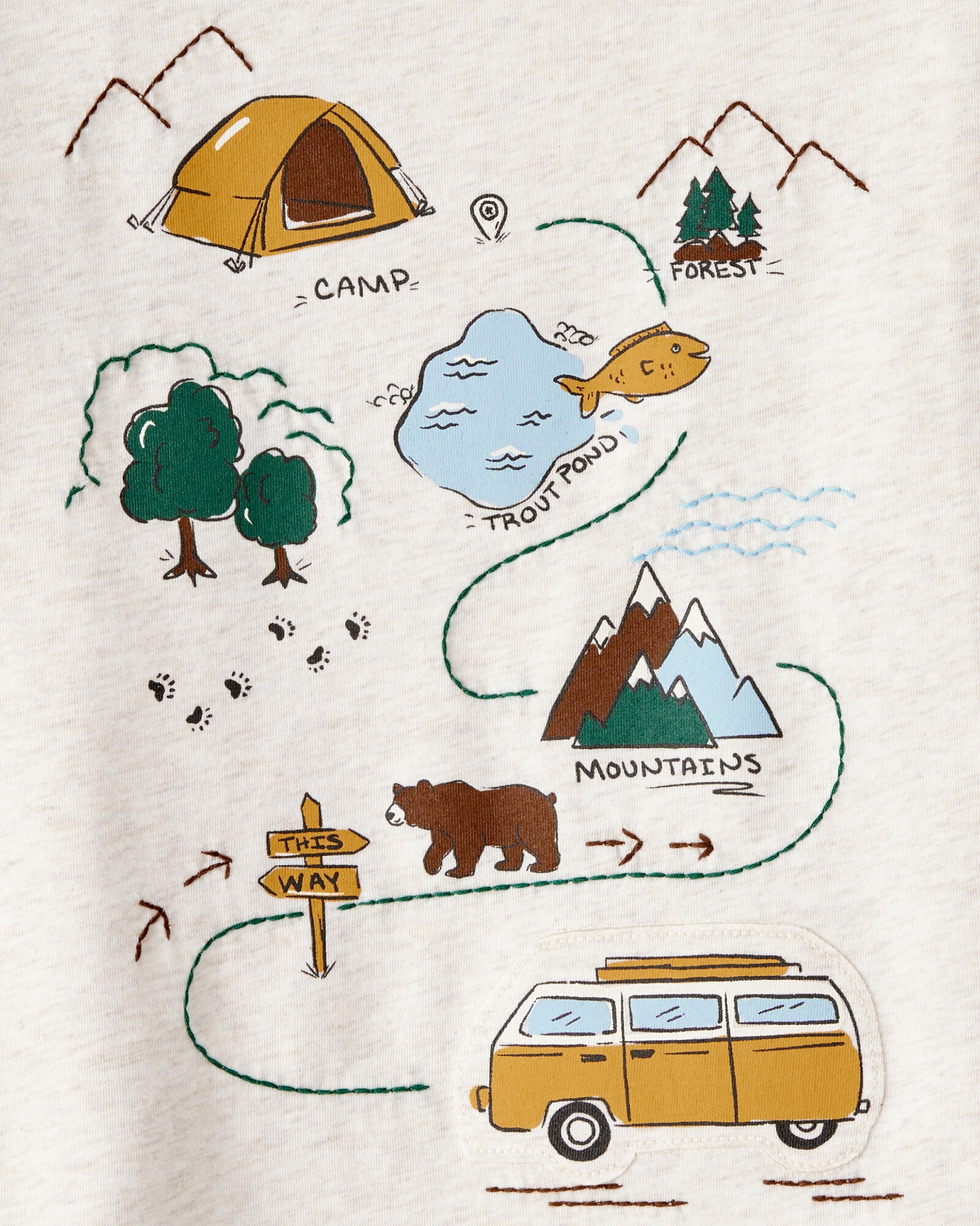 Remera de algodón, manga corta, estampa camping Sin color