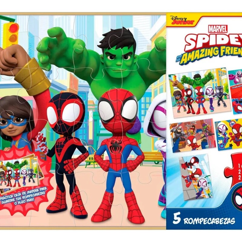 Rompecabezas 5 En 1 Para Niños Spidey De Madera Rompecabezas 5 En 1 Para Niños Spidey De Madera