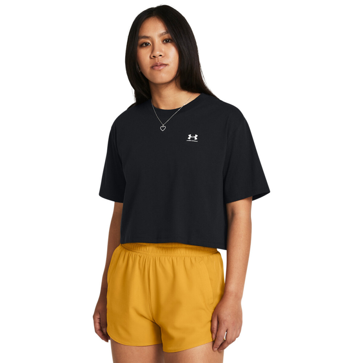 UA W BOXY CROP LOGO SS-ORG - BLK-001 
