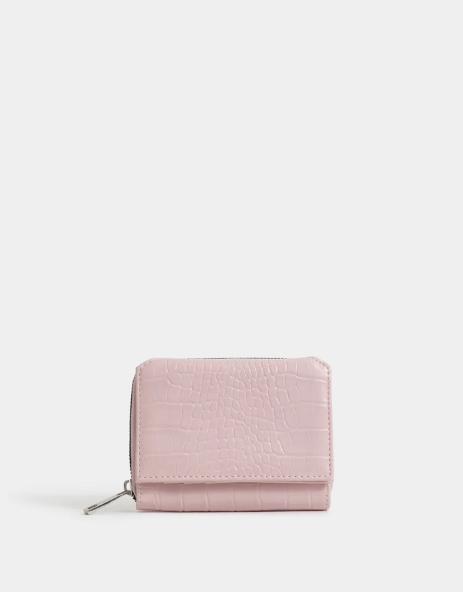 Billetera Clasico Billetera Cuerina Croco Con Solapa - Rosa Viejo