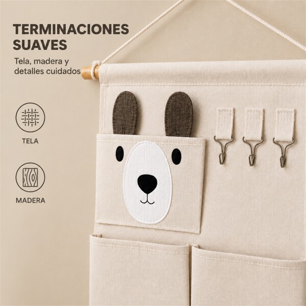 Organizador Colgante Infantil Osito Perchero Bolsillos Blanco