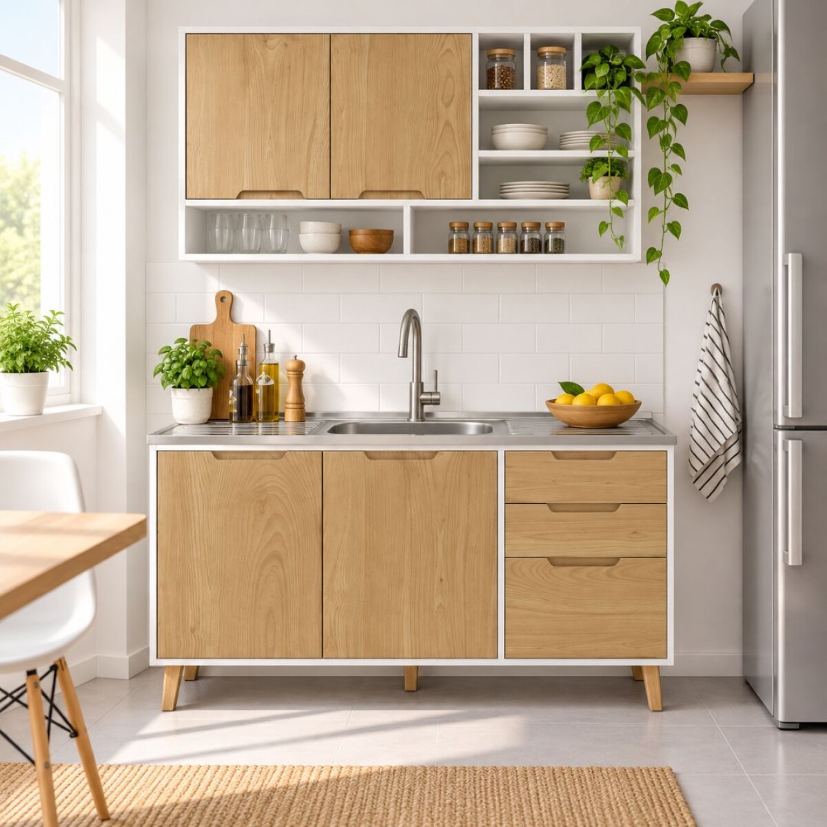COMBO COCINA - BAJO MESADA + AÉREO + PILETA TRAMONTINA - BLANCO 