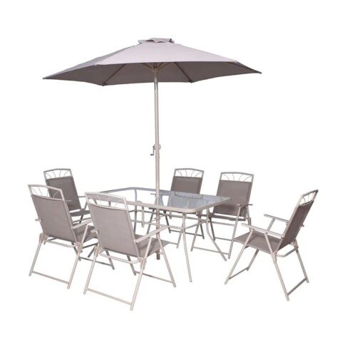 Juego de Patio Santa Lucia Mesa c/6 Silla y sombrilla taupe Juego de Patio Santa Lucia Mesa c/6 Silla y sombrilla taupe