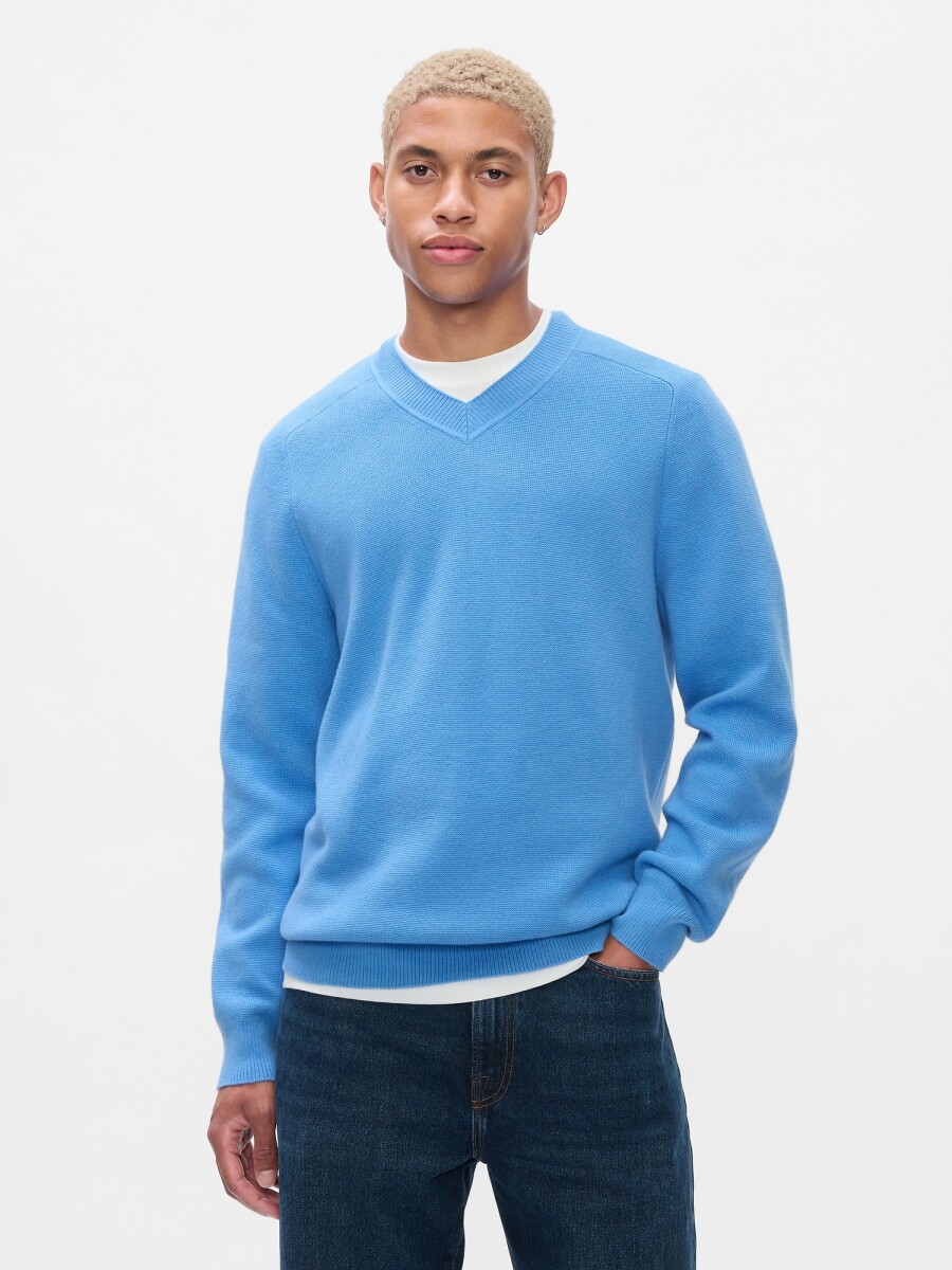 Buzo Cashsoft Cuello V Hombre - Blue Marl 