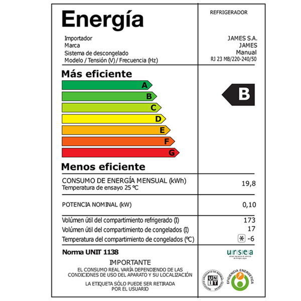 Heladera James Rj 23 Mb 190 L HELADERA JAMES RJ-23 MB BLANCO 000023