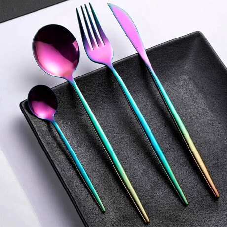 Juego Set De Cubiertos 24p Acero Inoxidable Cocina Multicolor