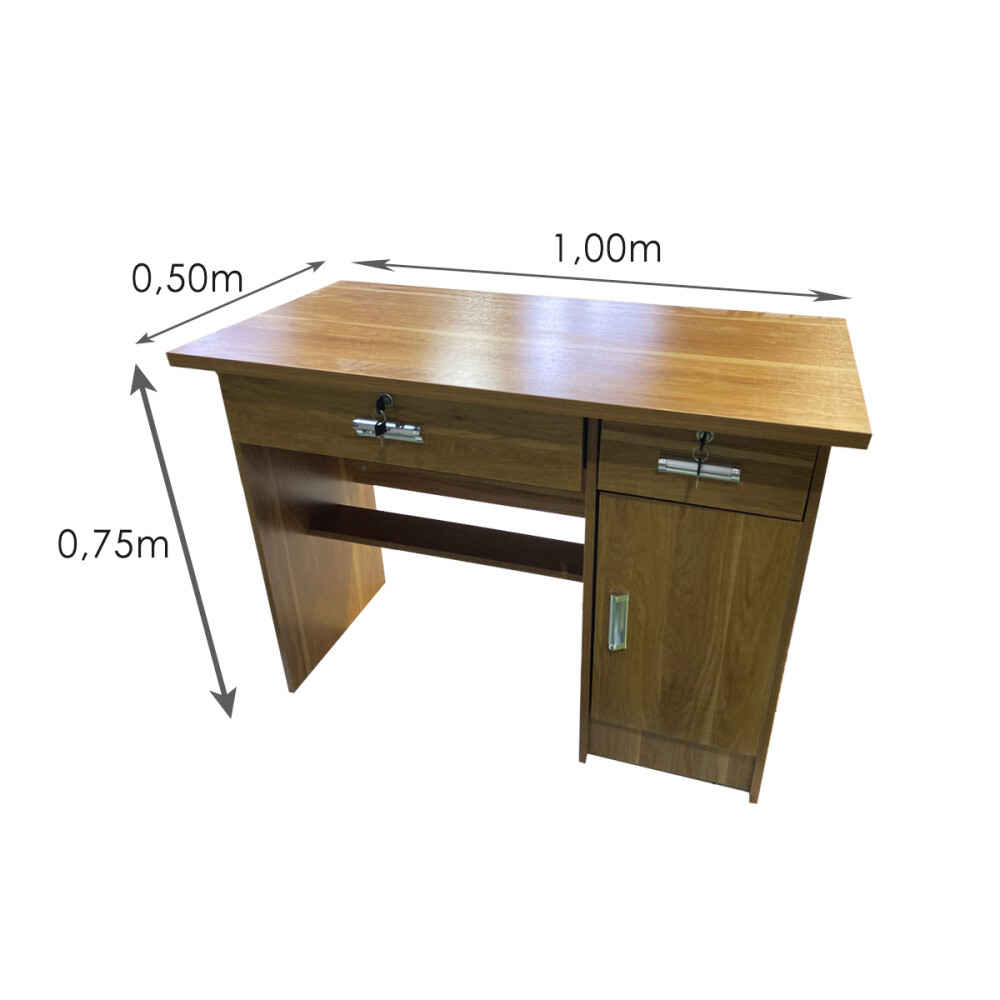 Escritorio 1.00m x 50cm 2cajones y 1 puerta con llave Blanco