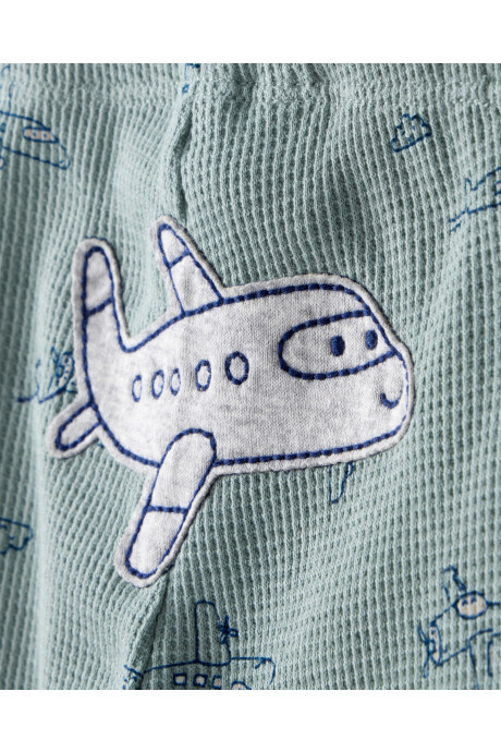 Set tres piezas de algodón, pantalón y dos bodies, diseño aviones Sin color