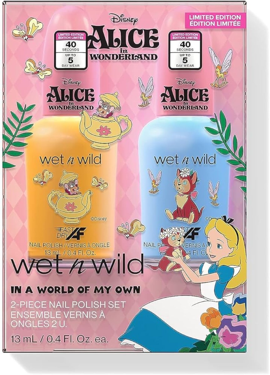 wet n wild In A World Of My Own - Juego de esmaltes de uñas de 2 piezas, colección Alicia en el país de las maravillas 