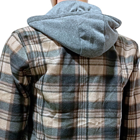 Campera Camisa Leñadora Cangurito Capucha Botones Negro