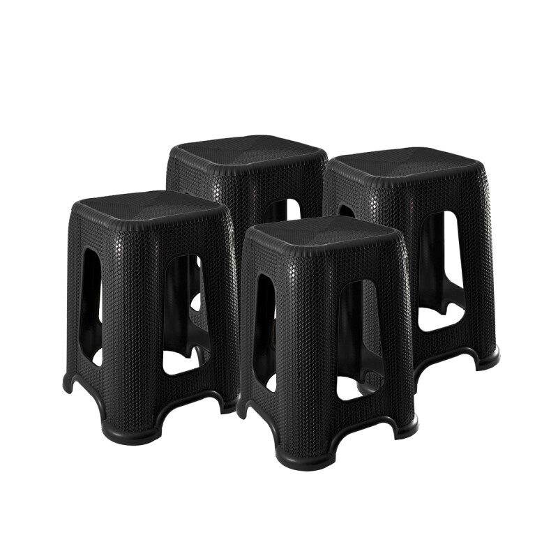 Set x4 Banquetas simil ratán NEGRO