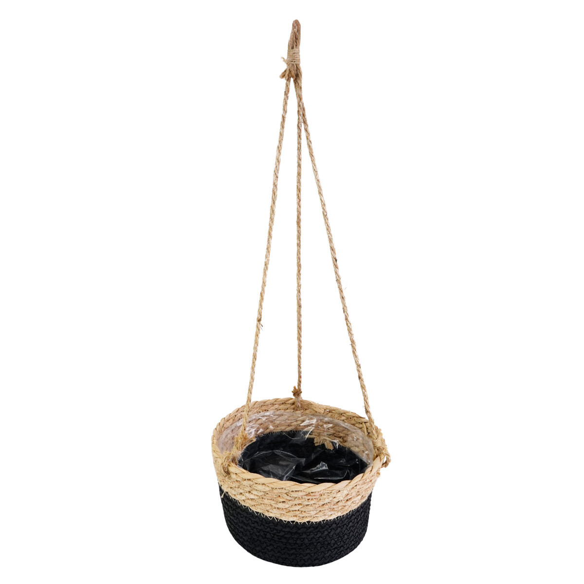 Maceta colgante de yute forrada con nylon 