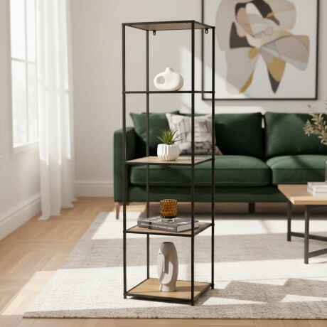 Estantería Vertical 5 Niveles Madera Y Metal Industrial Madera/negro