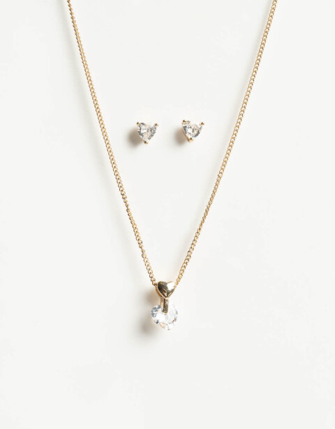 Bijouterie Set Strass Set De Aros Pasante Y Collar Con Cubic - Dorado