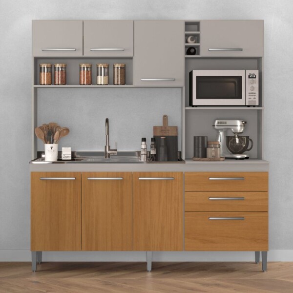 COCINA COMPACTA 8 PUERTAS 2 CAJONES BLUME - GRIS/NATURAL COCINA COMPACTA 8 PUERTAS 2 CAJONES BLUME - GRIS/NATURAL