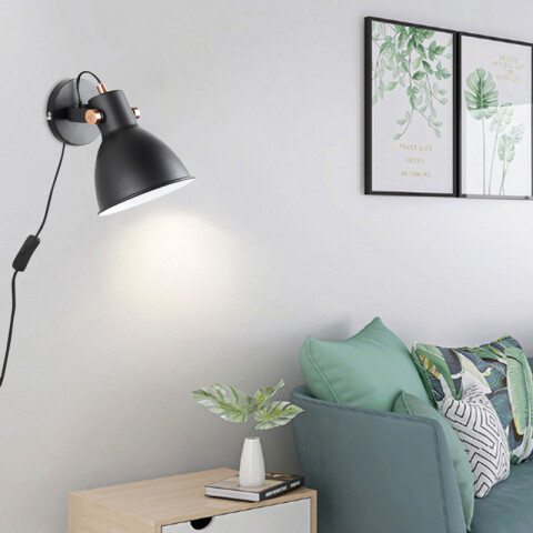 Spot pared campana negro E27 c/interrupt. en cable IX9757