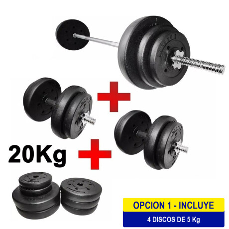Set 2 Mancuernas Macizas + Barra 1.5m + 20 Kg Pesas Cmb000833