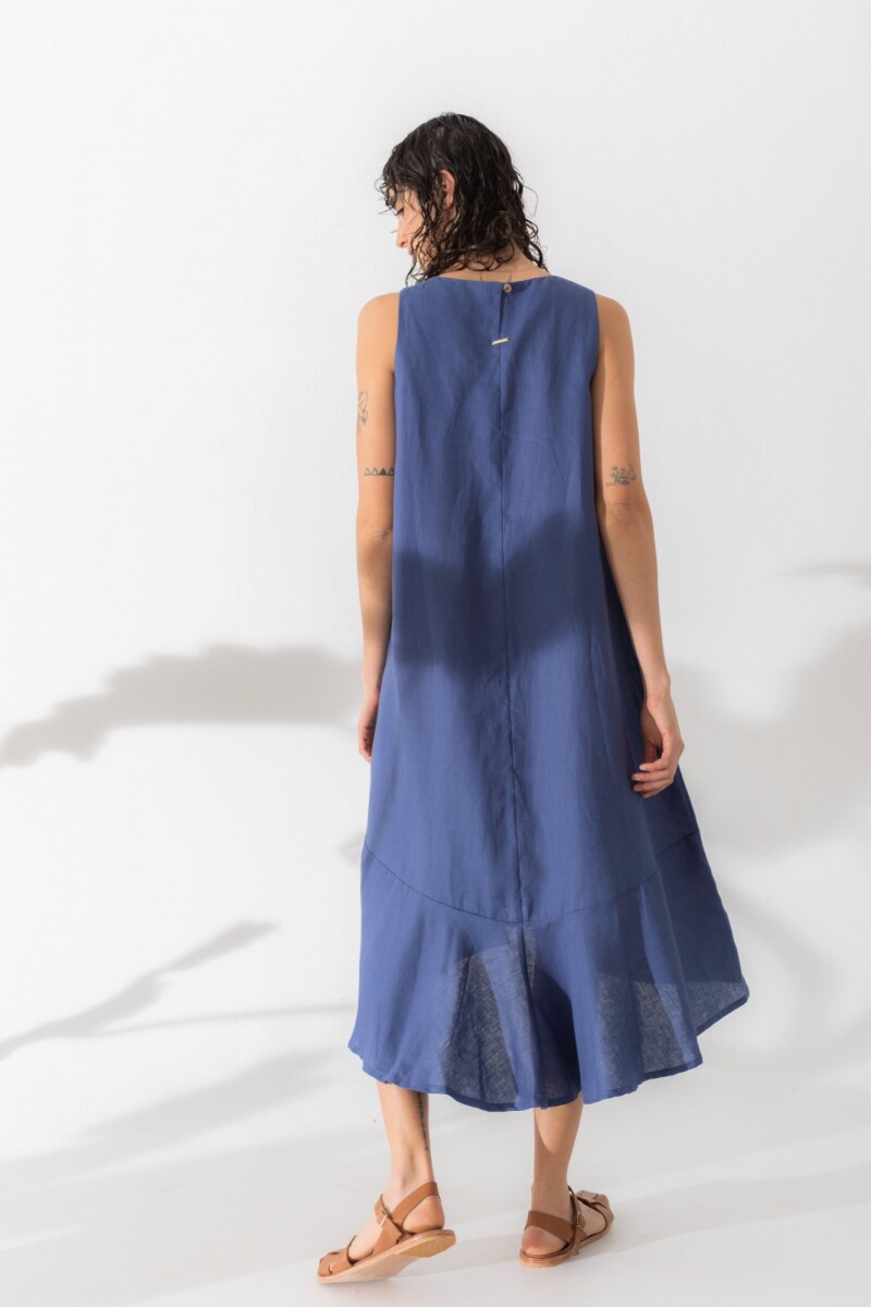 Vestido Folk Long Azul Piedra