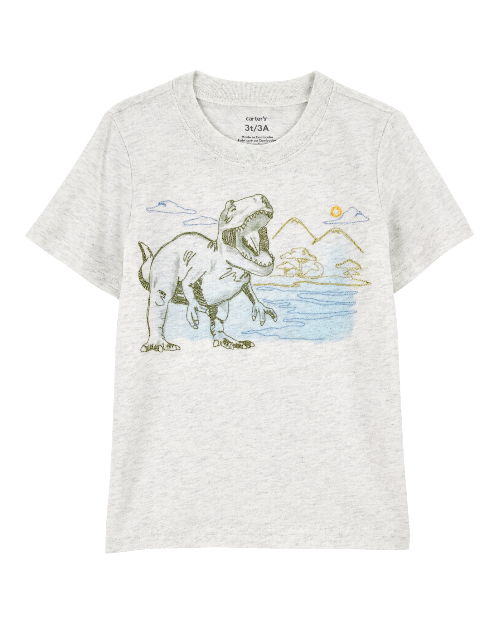 Remera de algodón, manga corta, estampa dino Sin color