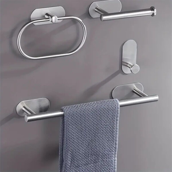 Set Accesorios De Baño Toallero Juego De 4 Piezas De Acero Inoxidable Plateado Set Accesorios De Baño Toallero Juego De 4 Piezas De Acero Inoxidable Plateado