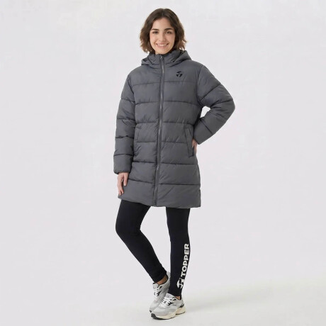 Campera Topper Dama Puffer C/Capucha Cuello Alto Gris