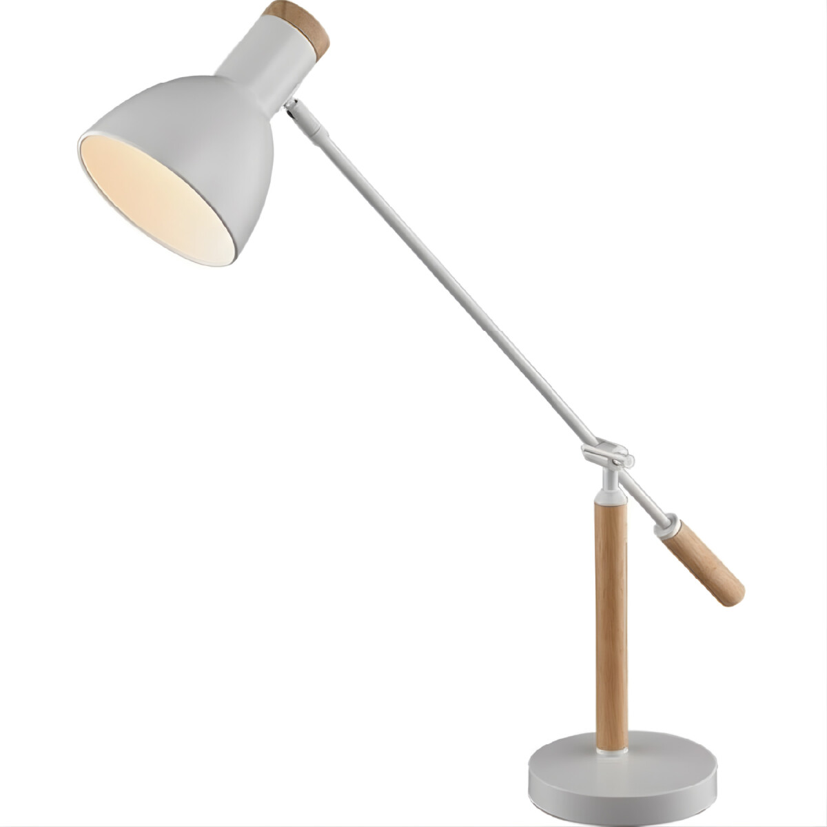 Lampara De Mesa Escritorio Estilo Nórdico Madera Metal 58Cm - Color Blanco 