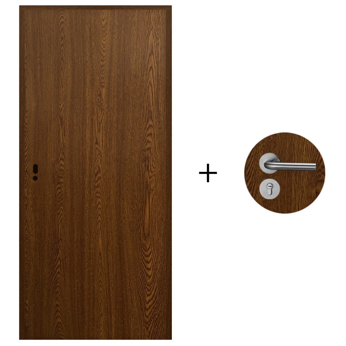 Puerta Desarmada Interior en MDF con Marco y Cerradura Lumax - Marrón Oscuro Lisa Herraje Plateado 